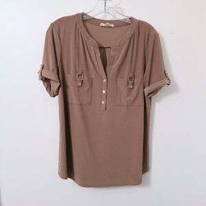 Perseption Concept Mocha Brown Blouse with Button Accents Size Large